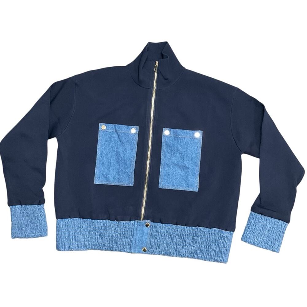 Aleeza Paris Jacket Navy with Denim Accents Size Large NWT